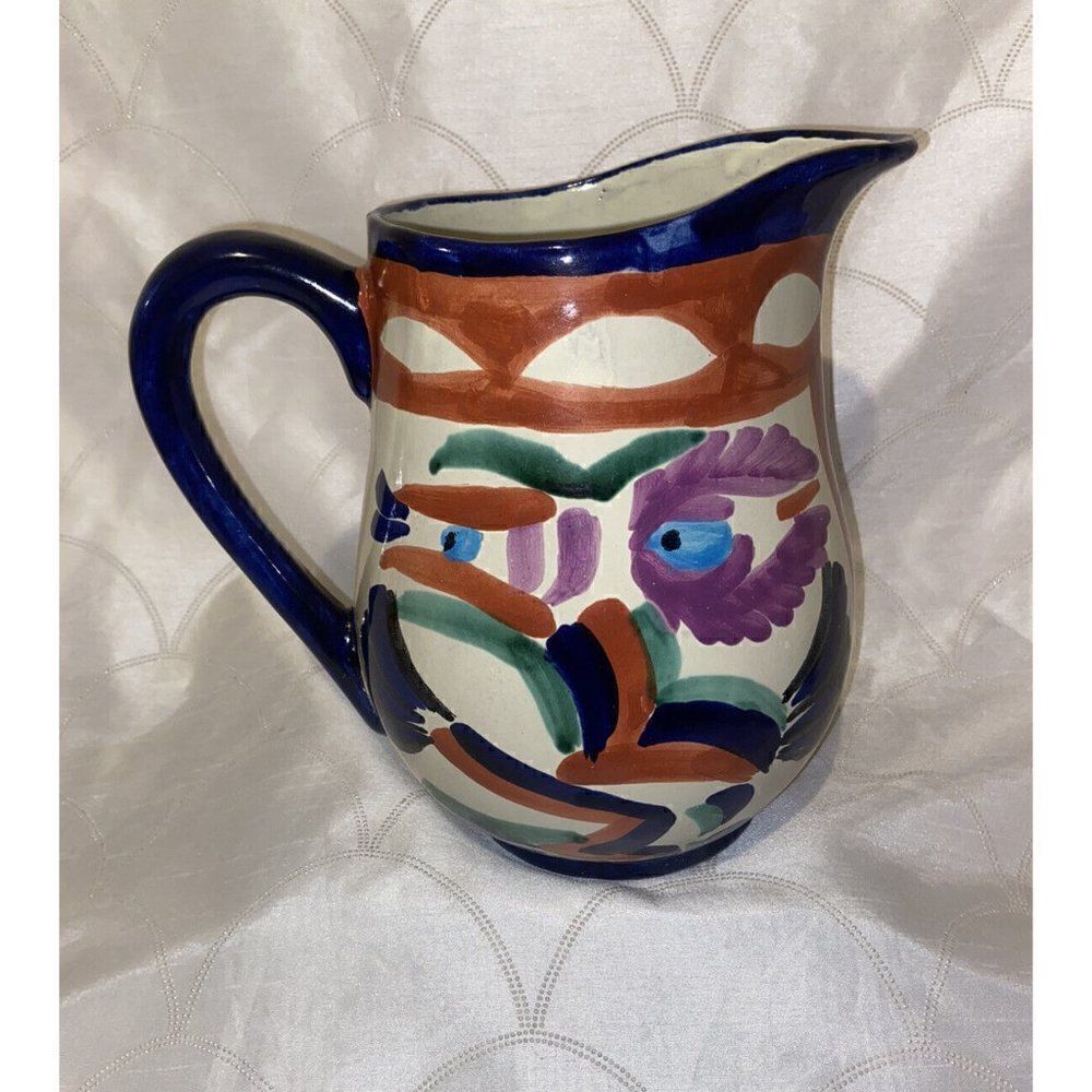 Tonala Vasquez Mexico Abstract Pattern Large Pitcher Jug Talavera - Picture 5 of 10